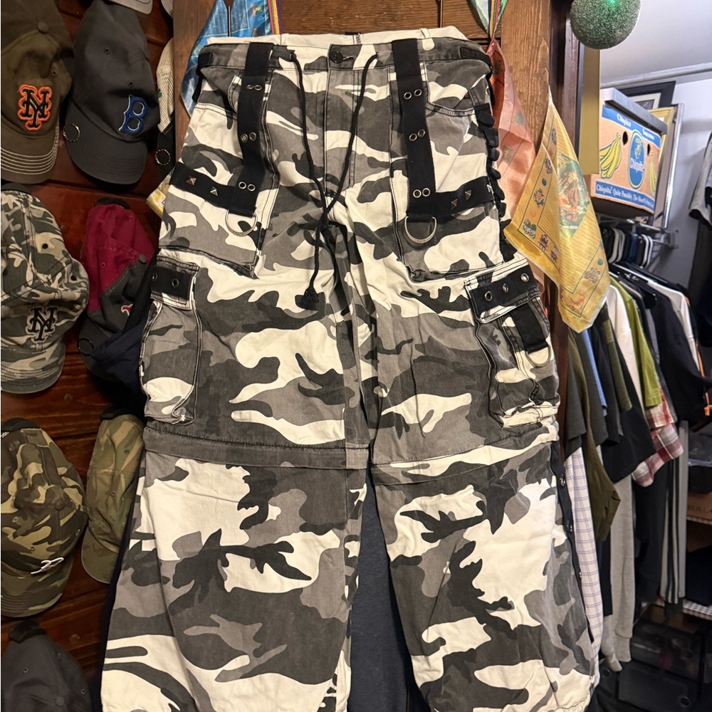 Tripp NYC Black and White Camo Cargo Pants